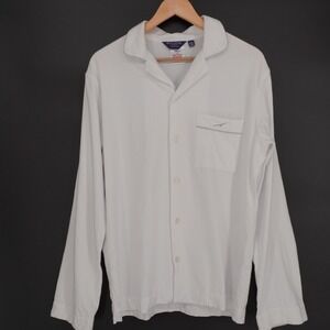 Bonsoir London Mens Button Up Pajama Top Sz S White Luxury 100% Cotton Flannel